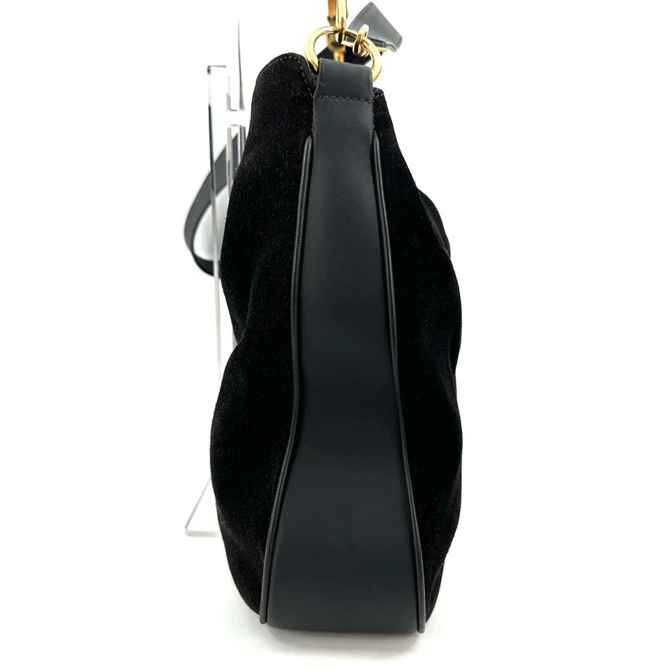 Gucci Shoulder Bag Bamboo 2Way Hand Bag Suede Black 244T0266
